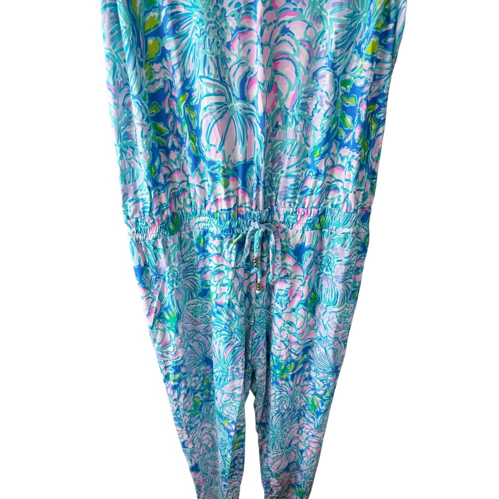 Lilly Pulitzer Paulina Sleeveless Knit Jumpsuit Drawstring Waist Full Bloom XL - Picture 4 of 7